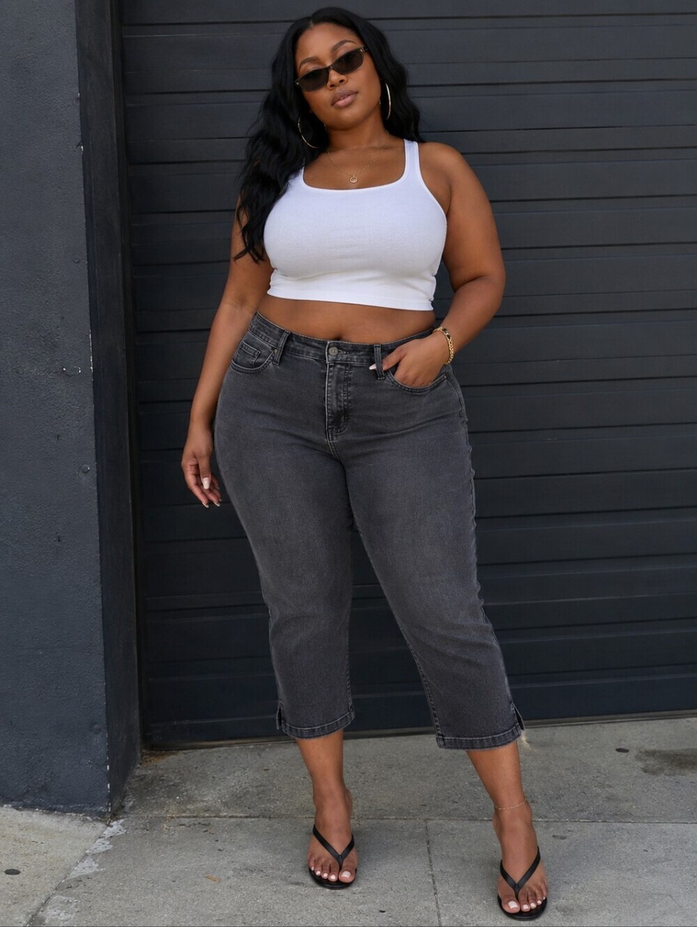Curve Appeal Black Capri Jeans Size 10 Summer Retro